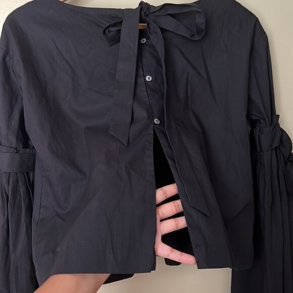 NWT Free People So Obviously Yours Wide Flare Sleeve Top Tie Back Black - Picture 8 of 12